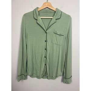 Cozy Earth Bamboo Stretch-Knit Long Sleeve‎ Pajama Shirt Olive Green Loungewear